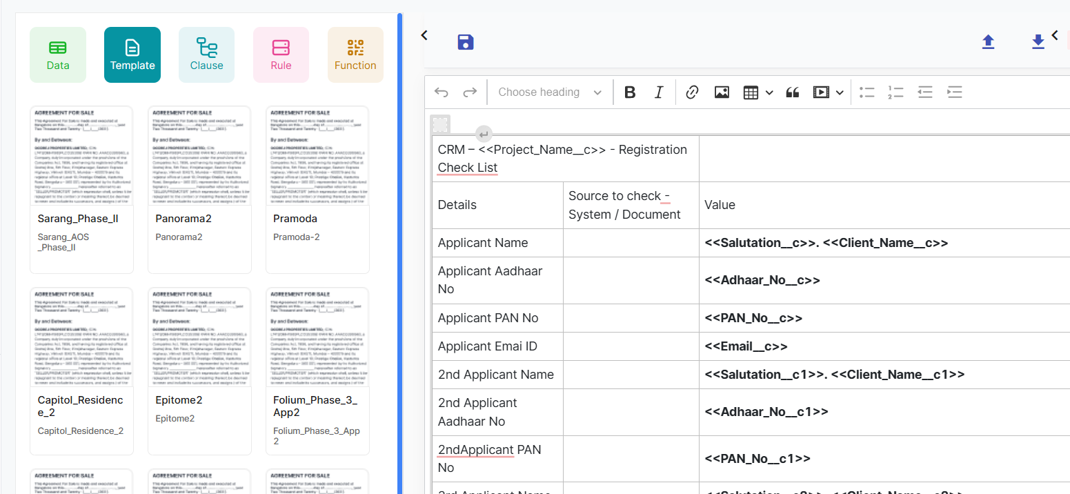 DocTiger automatic AFS template selection by project and booking data